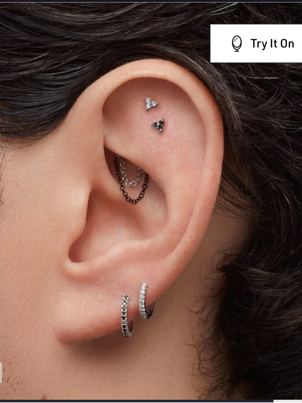 Maria Tash Diamond Trinity Stud Earring - Picture 2 of 7